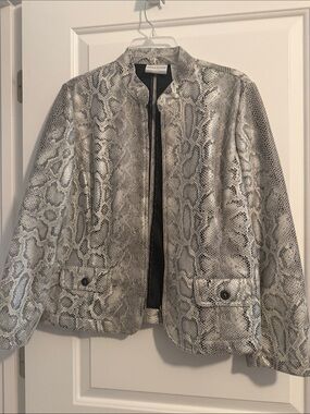 Alfred Dunner Silver Snake-Print Bomber Jacket